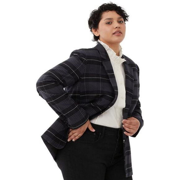 Free Assembly Long Sleeve Relaxed Fit Plaid Blazer Office Career Work Wear - Picture 1 of 16